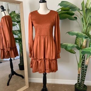 Burnt orange above the knee silk dress